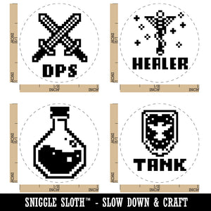 RPG Character Roles Tank Healer DPS and a Potion Rubber Stamp Set for Stamping Crafting Planners