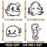 Kawaii Ocean Octopus Anglerfish Seahorse Blobfish Rubber Stamp Set for Stamping Crafting Planners