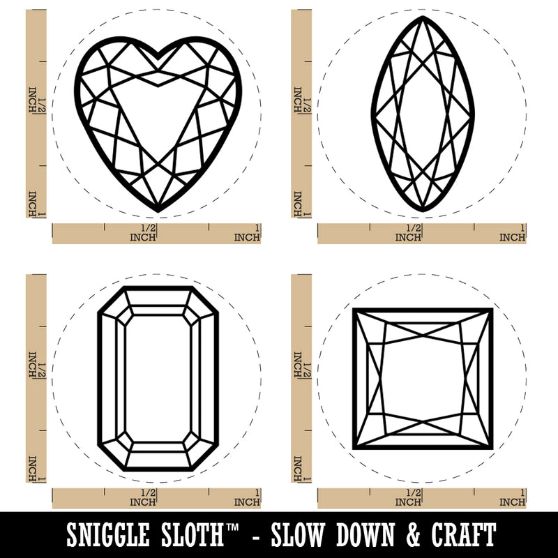 Diamond Gem Cut Styles Heart Marquise Princess Octagon Rubber Stamp Set for Stamping Crafting Planners