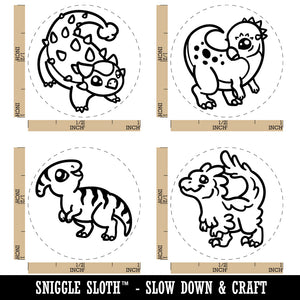 Chibi Style Dinosaurs Raptor Ankylosaurus Rubber Stamp Set for Stamping Crafting Planners