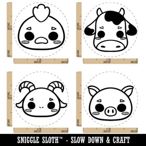 Cute Kawaii Style Farm Animals Goat Pig Chicken Cow Rubber Stamp Set for Stamping Crafting Planners