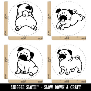 Pug Dogs Standing Sitting Laying Down Butt Rubber Stamp Set for Stamping Crafting Planners
