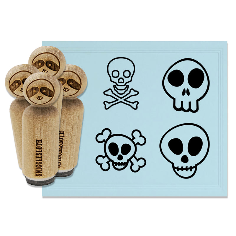 Skeleton Skull Bones Doodle Outline Rubber Stamp Set for Stamping Crafting Planners