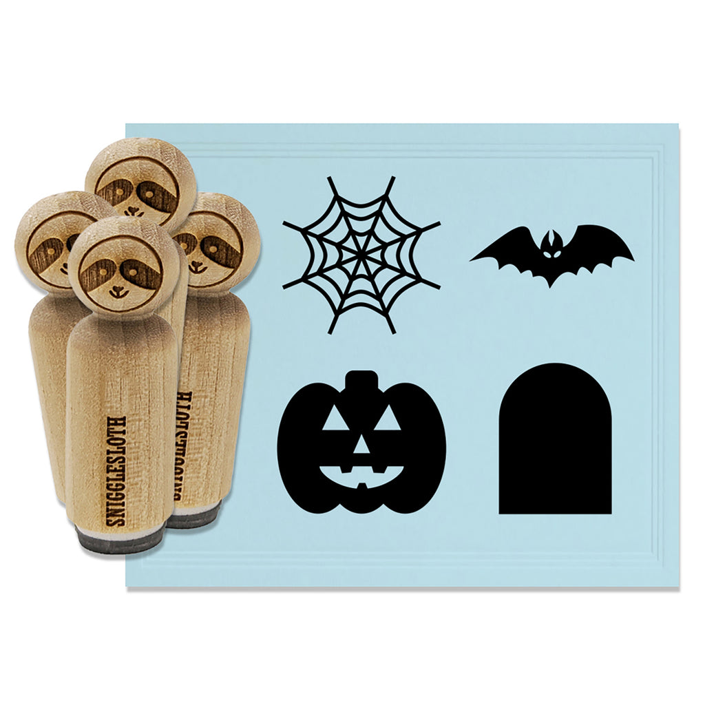 Halloween Bat Tombstone Spider Web Pumpkin Rubber Stamp Set for Stamping Crafting Planners