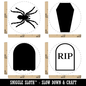 Halloween Tombstone RIP Ghost Coffin Spider Rubber Stamp Set for Stamping Crafting Planners