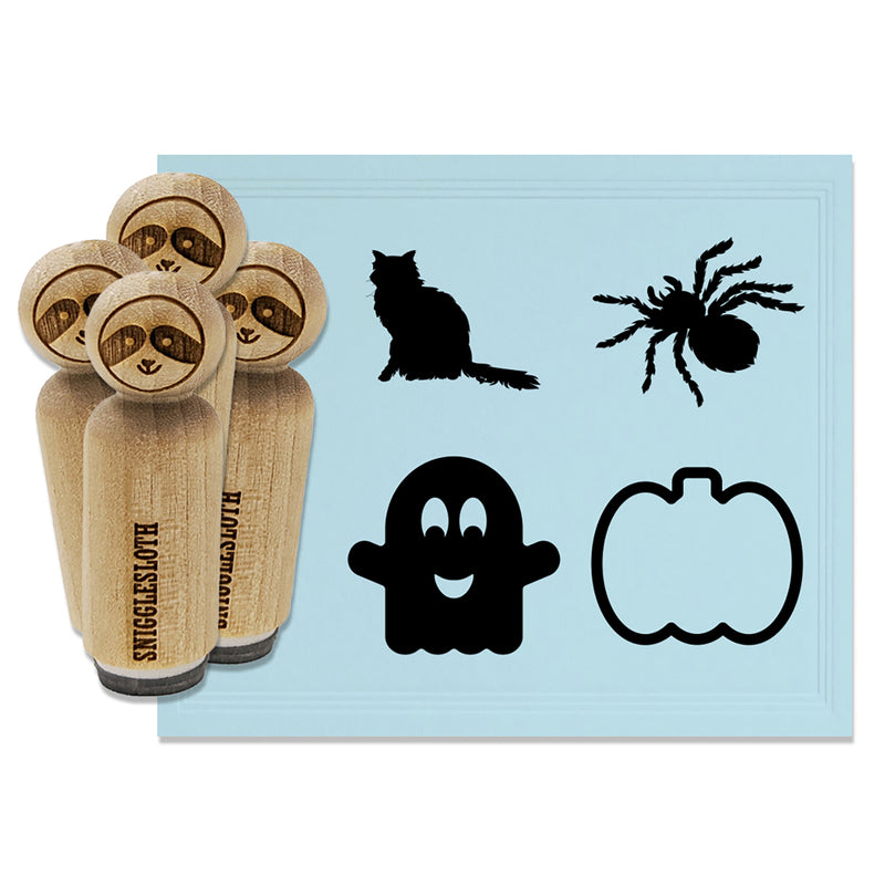 Halloween Pumpkin Smiling Ghost Black Cat Spider Rubber Stamp Set for Stamping Crafting Planners