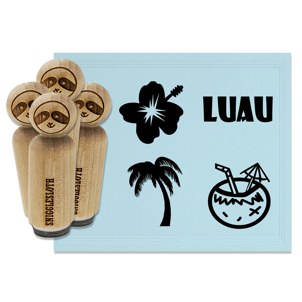 Palm Tree Hibiscus Flower Tropical Beach Luau Drink Rubber Stamp Set for Stamping Crafting Planners