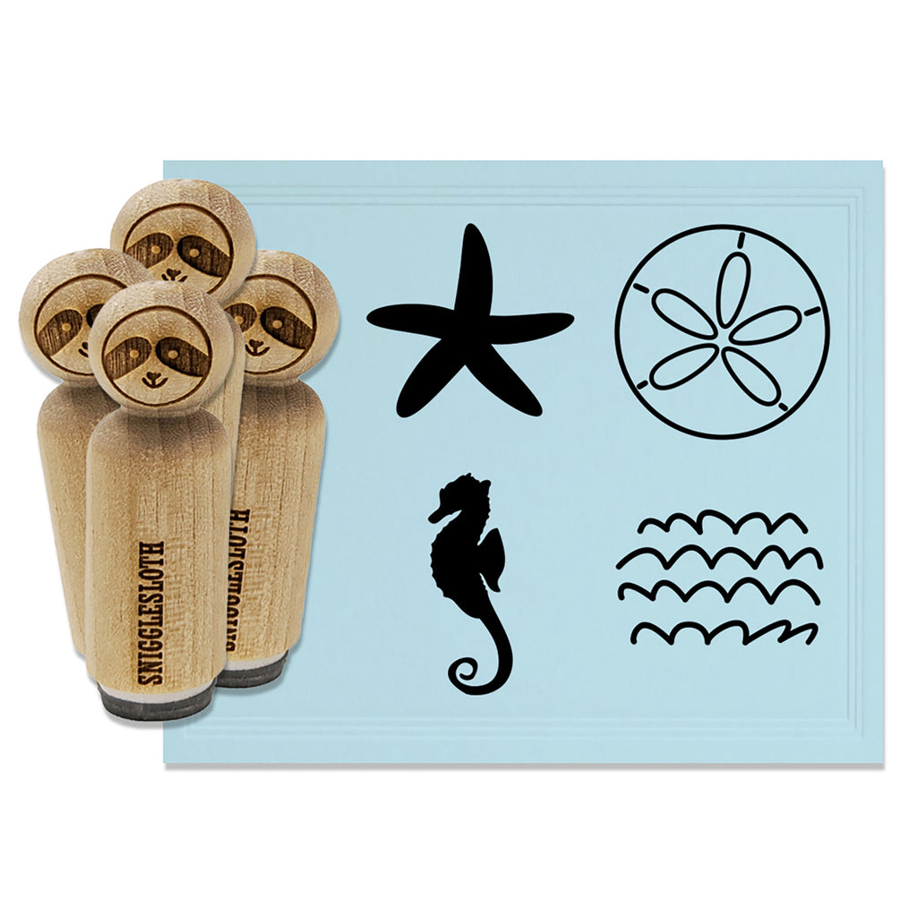 Seahorse Sand Dollar Ocean Waves Starfish Tropical Rubber Stamp Set for Stamping Crafting Planners