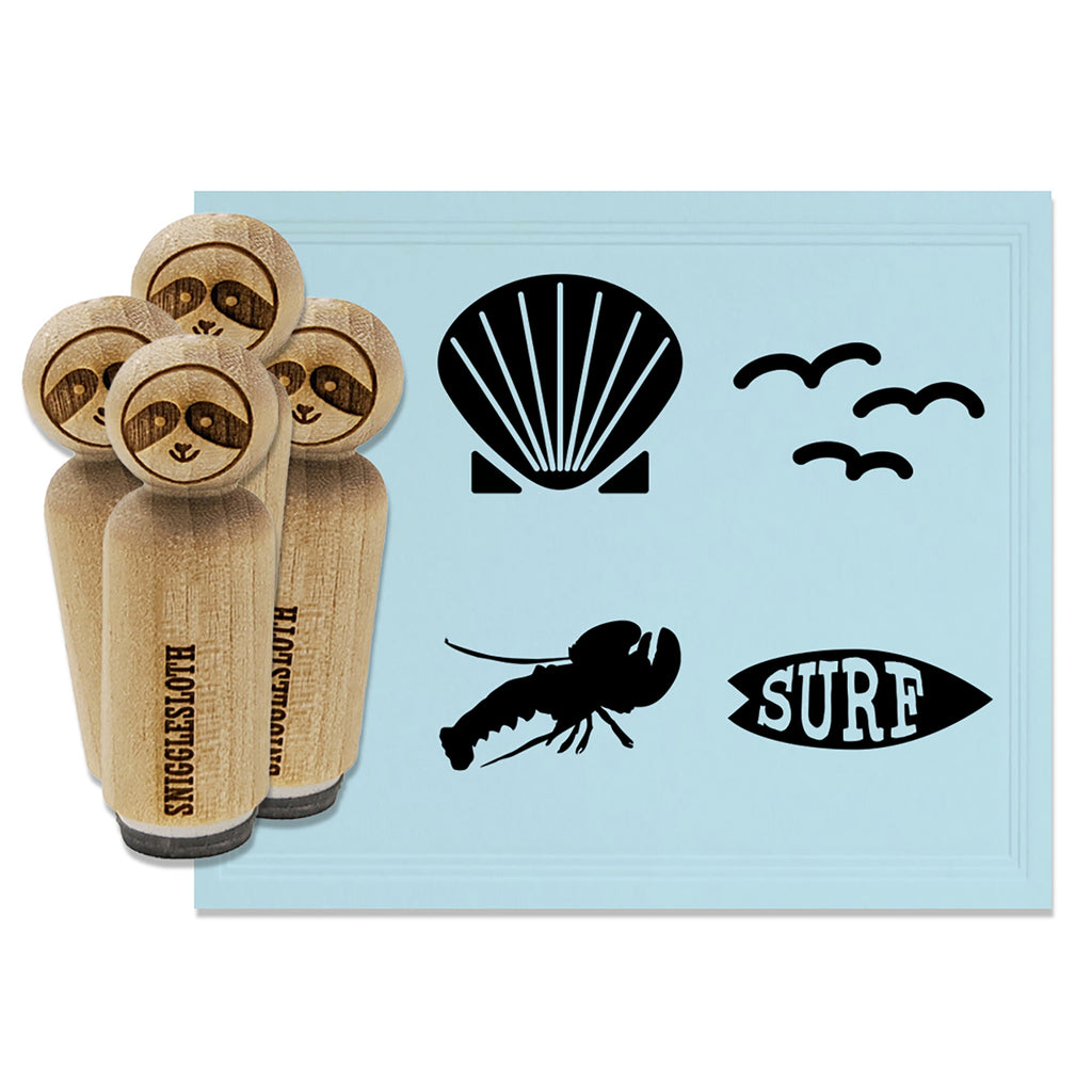 Beach Surf Clam Shell Seagulls Lobster Rubber Stamp Set for Stamping Crafting Planners