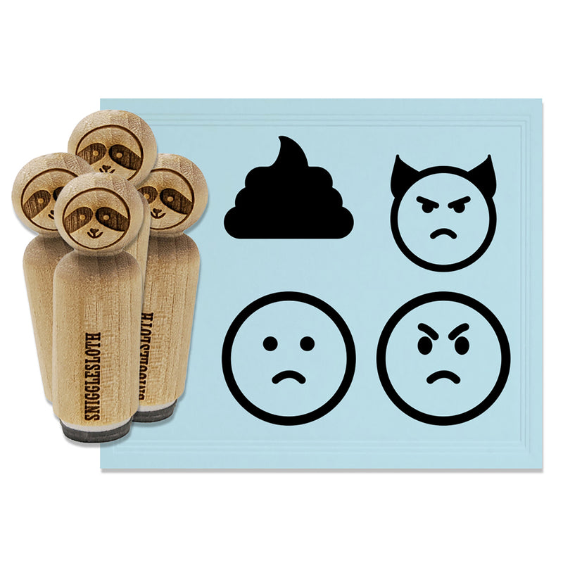 Emoticon Faces Angry Mad Devil Sad Frown Poop Poo Rubber Stamp Set for Stamping Crafting Planners