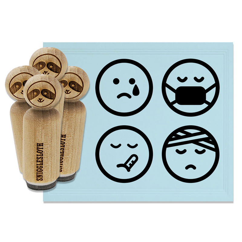 Emoticon Faces Sick Mask Thermometer Bandage Sad Tear Rubber Stamp Set for Stamping Crafting Planners