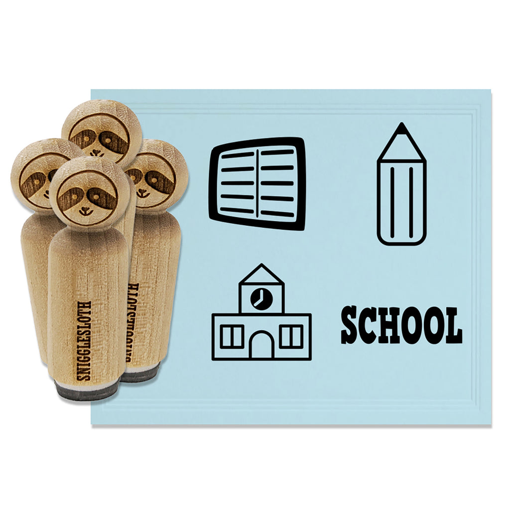 School Building Book Pencil Rubber Stamp Set for Stamping Crafting Planners