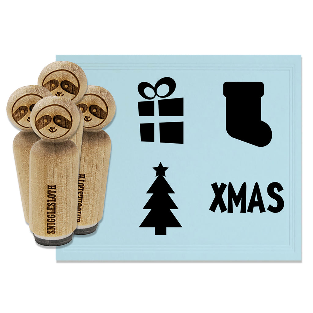 Christmas Xmas Stocking Tree Gift Present Rubber Stamp Set for Stamping Crafting Planners
