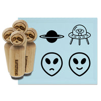 Alien Space Ship UFO Planet Rubber Stamp Set for Stamping Crafting Planners