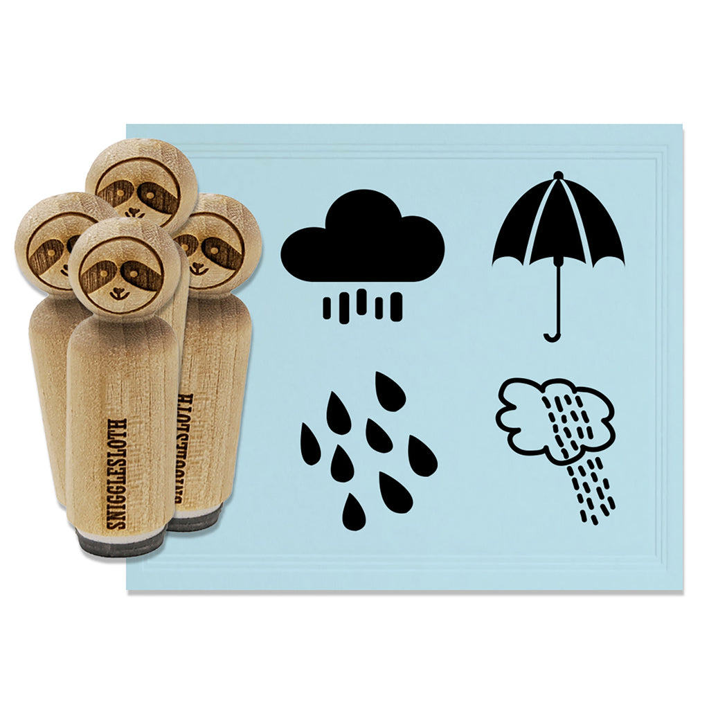 Rainy Day Storm Clouds Rain Shower Umbrella Rubber Stamp Set for Stamping Crafting Planners