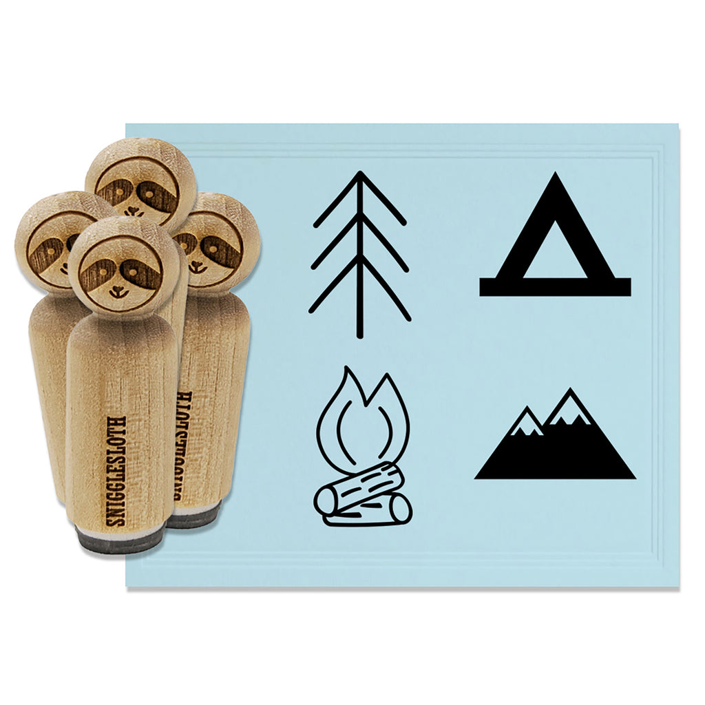 Camping Tent Tree Mountains Camp Fire Rubber Stamp Set for Stamping Crafting Planners