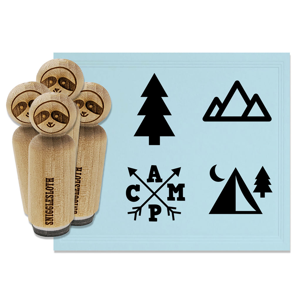 Camping Tent Pine Tree Mountain Range Arrows Rubber Stamp Set for Stamping Crafting Planners