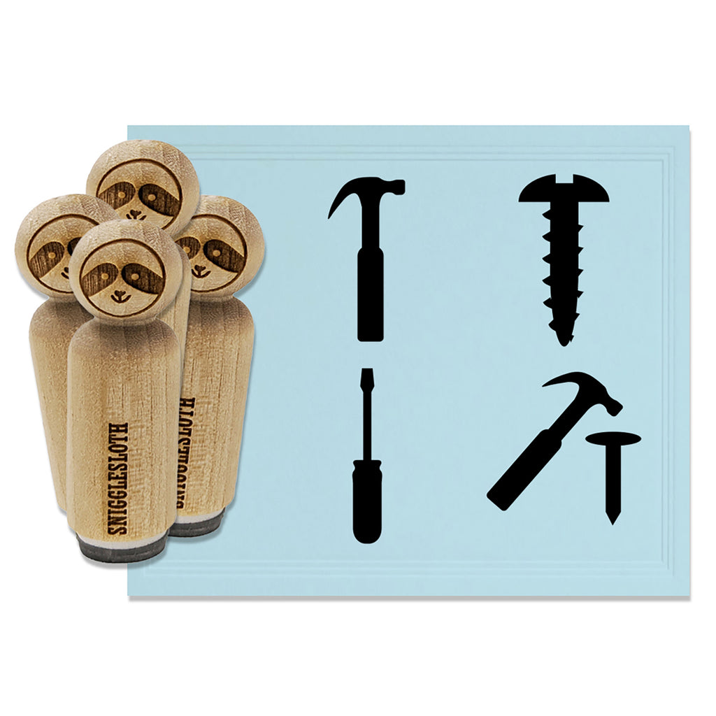 Construction Tools Hammer Nail Screwdriver Screw Rubber Stamp Set for Stamping Crafting Planners