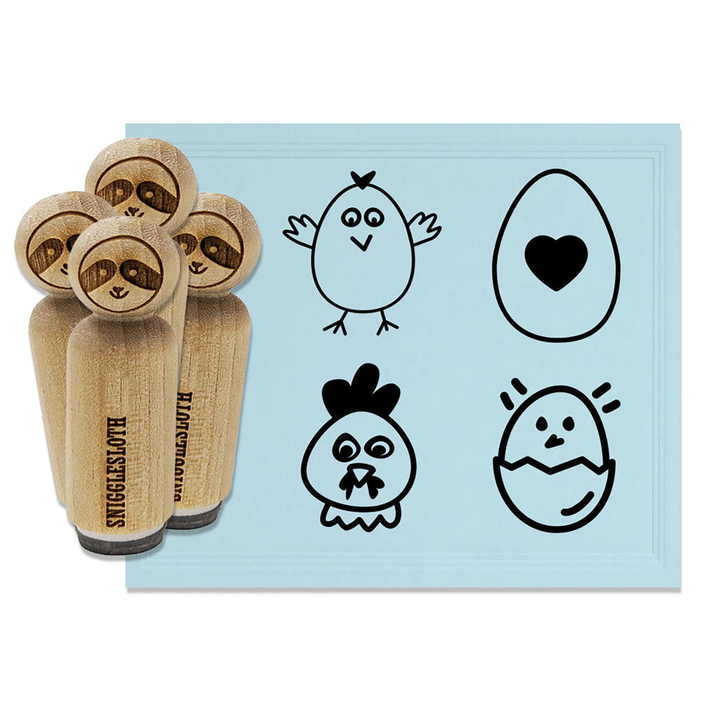 Chicken Wary Doodle Rooster Chick Hatching Heart Egg Rubber Stamp Set for Stamping Crafting Planners