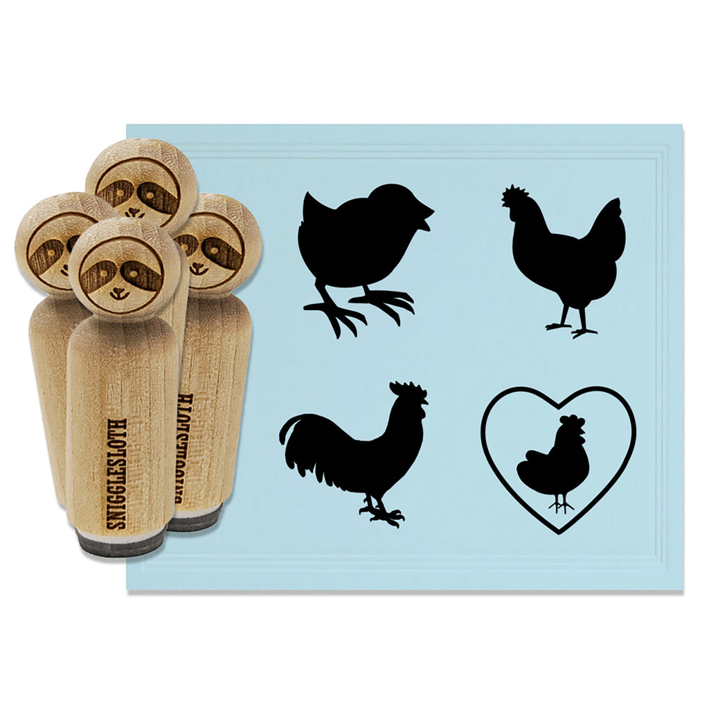 Chicken Rooster Baby Chick Egg Silhouette Rubber Stamp Set for Stamping Crafting Planners