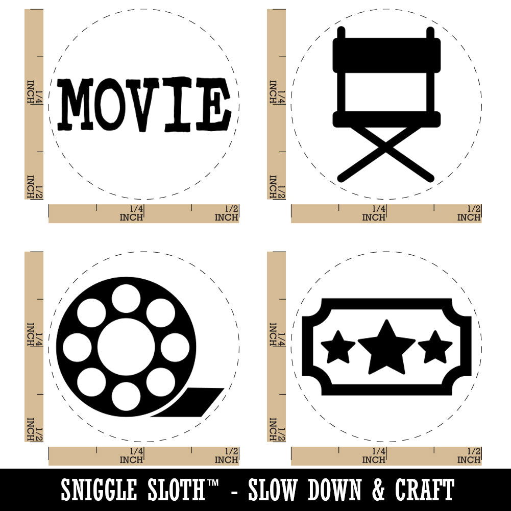Movie Theater Film Reel Director Chair Ticket Rubber Stamp Set for