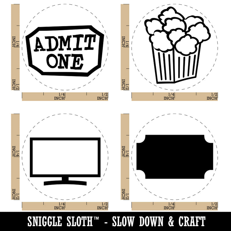 Movie Night Popcorn Tickets Big Screen Rubber Stamp Set for Stamping Crafting Planners