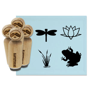 Pond Life Cattails Water Lily Dragonfly Frog Rubber Stamp Set for Stamping Crafting Planners