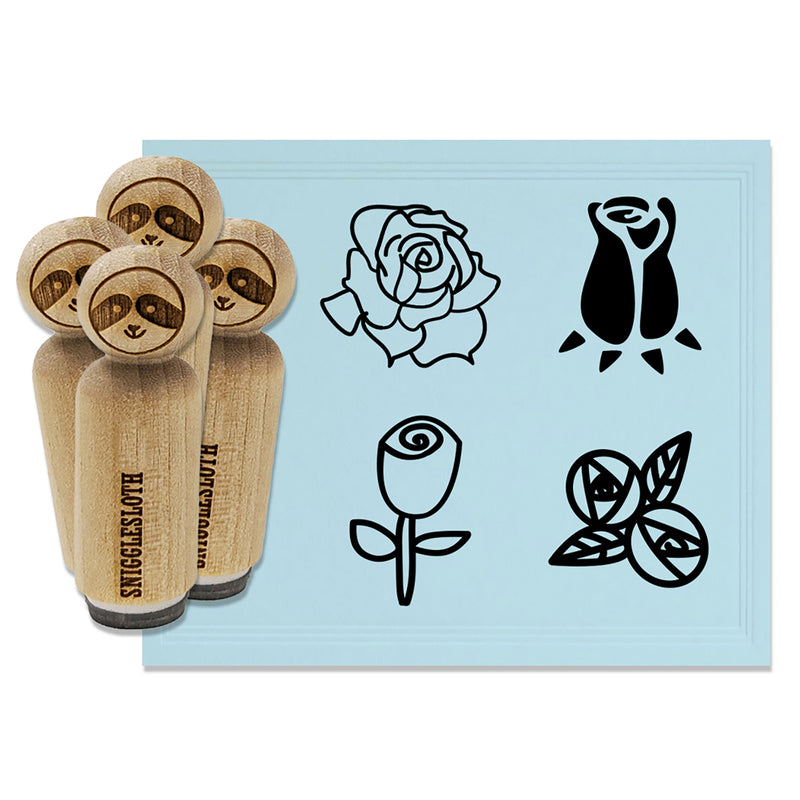 Rose Bud Blooming Flower Love Romance Rubber Stamp Set for Stamping Crafting Planners