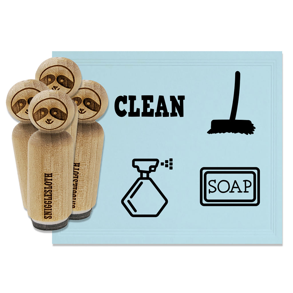 Cleaning Spray Bottle Broom Sweep Soap Rubber Stamp Set for Stamping Crafting Planners