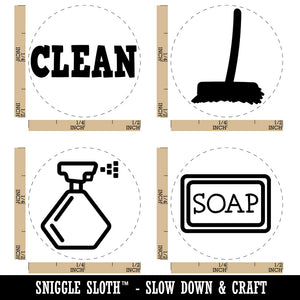 Cleaning Spray Bottle Broom Sweep Soap Rubber Stamp Set for Stamping Crafting Planners