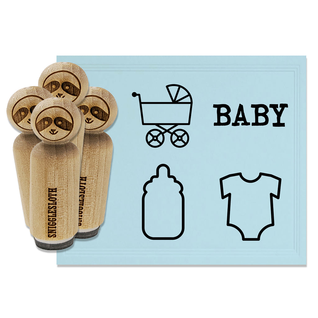 Baby Outfit Bottle Carriage Text Rubber Stamp Set for Stamping Crafting Planners