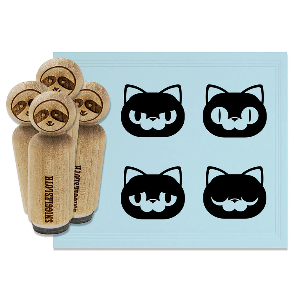 Round Cat Excited Angry Sad Sleepy Rubber Stamp Set for Stamping Crafting Planners