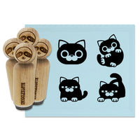 Round Cat Playful Skeptical Stretching Rubber Stamp Set for Stamping Crafting Planners
