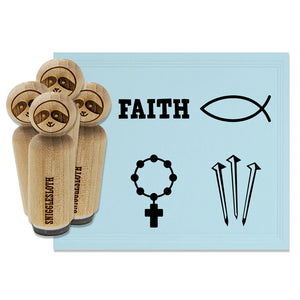 Religious Symbols Rosary 3 Nails Ichthys Fish Faith Rubber Stamp Set for Stamping Crafting Planners