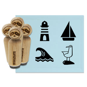 Seashore Ocean Surf Wave Lighthouse Seagull Sail Boat Rubber Stamp Set for Stamping Crafting Planners