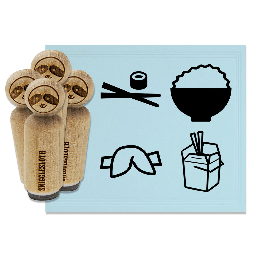 Chinese Food Take Out Takeout Box Delivery Chopsticks Rice Fortune Cookie Rubber Stamp Set for Stamping Crafting Planners