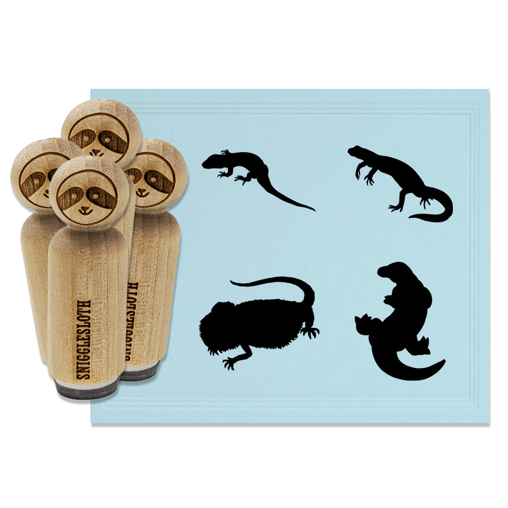 Lizard Silhouettes Reptile Dragon Newt Salamander Rubber Stamp Set for Stamping Crafting Planners