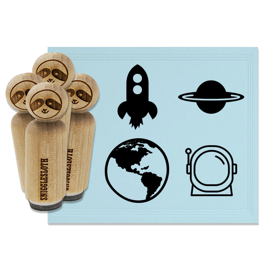 Astronaut Earth Planets Rocket Ship Space Rubber Stamp Set for Stamping Crafting Planners