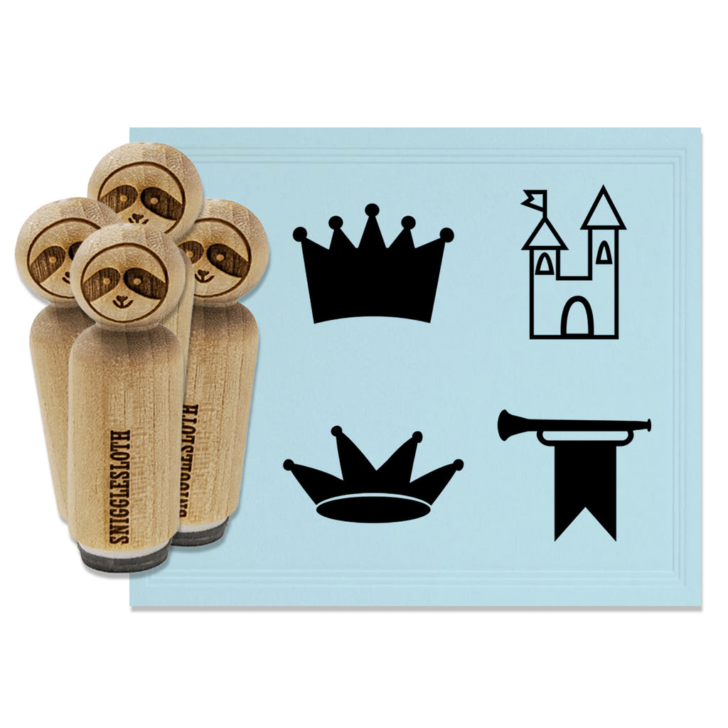 Castle King Queen Crown Trumpet Royal Jester Rubber Stamp Set for Stamping Crafting Planners