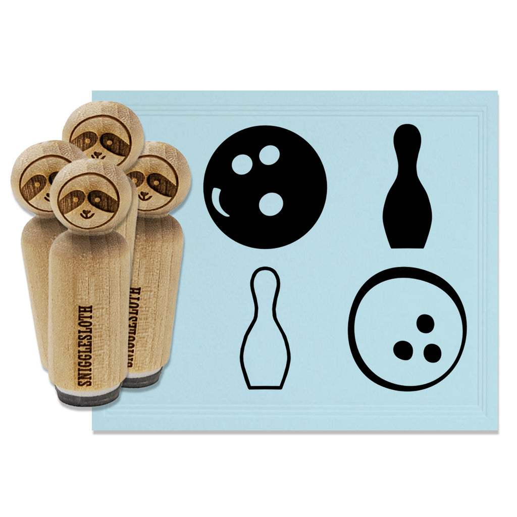 Bowling Ball Pin Outline Solid Rubber Stamp Set for Stamping Crafting Planners