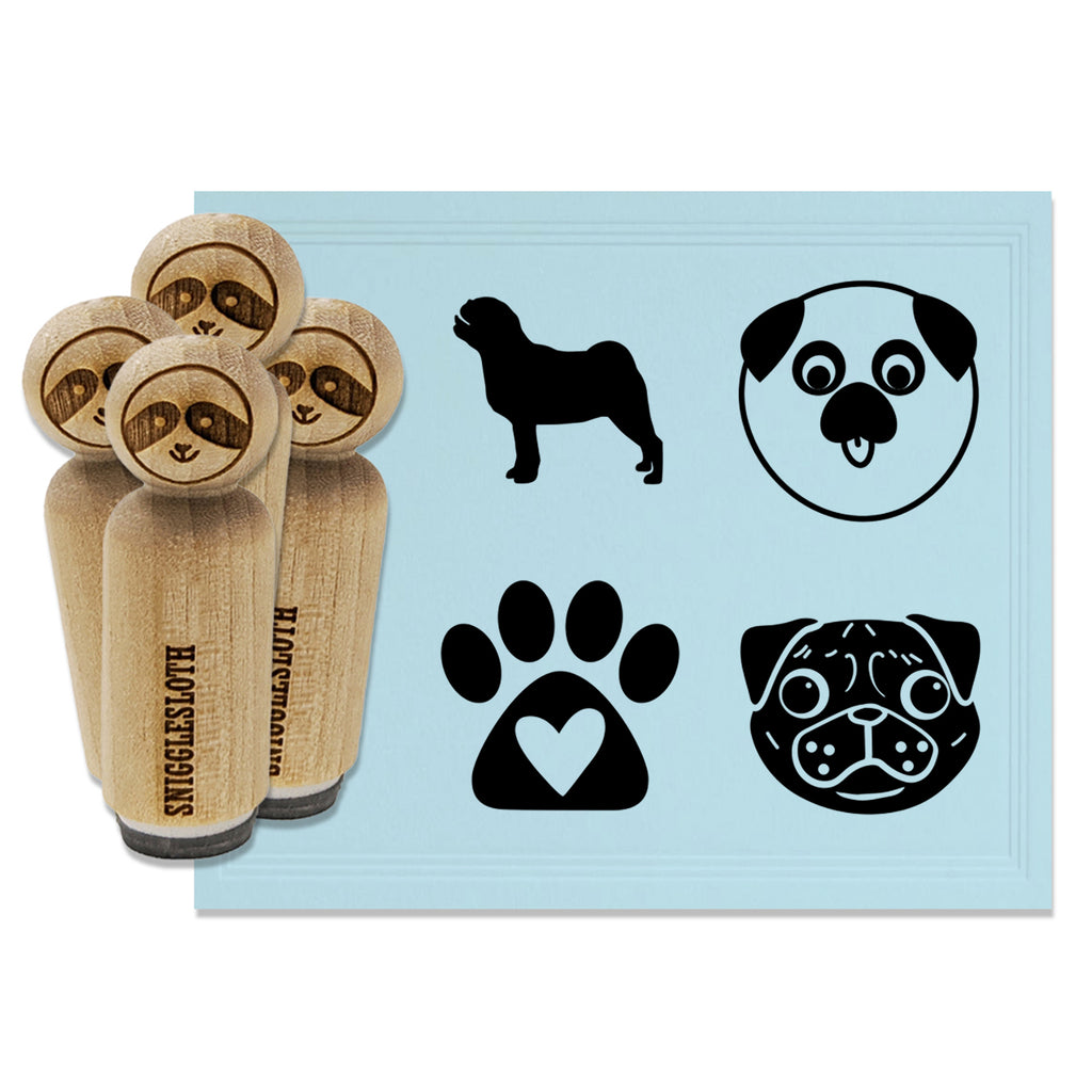 Pug Dog Face Profile Paw Print Heart Love Rubber Stamp Set for Stamping Crafting Planners