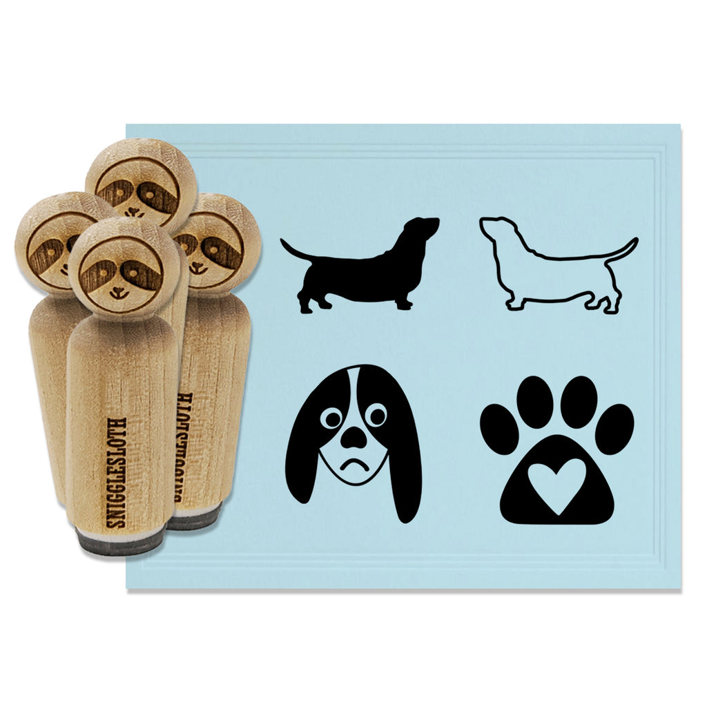 Basset Hound Dog Face Profile Paw Print Heart Love Rubber Stamp Set for Stamping Crafting Planners