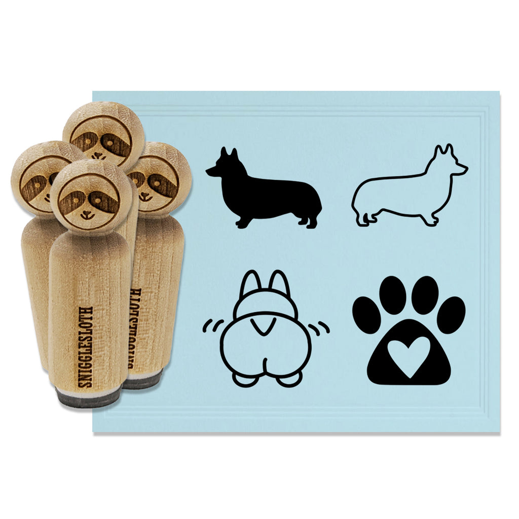 Corgi Dog Butt Profile Paw Print Heart Love Rubber Stamp Set for Stamping Crafting Planners