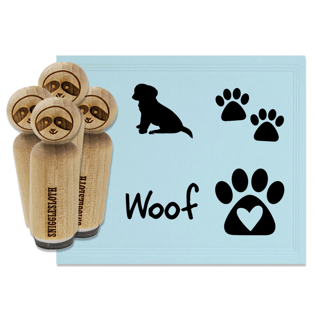 Puppy Dog Woof Paw Print Heart Rubber Stamp Set for Stamping Crafting Planners
