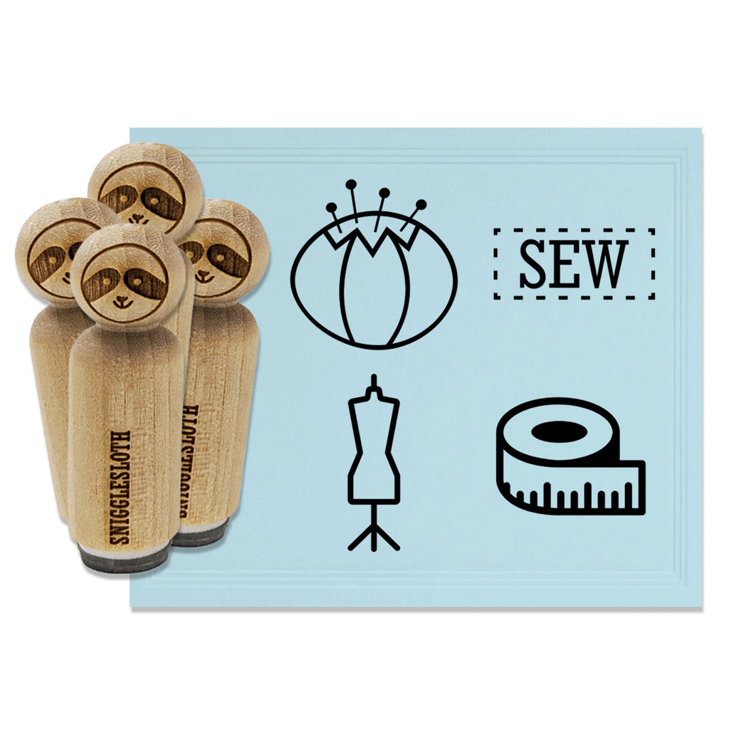 Sew Sewing Designing Measure Tape Dress Mannequin Pin Cushion Rubber Stamp Set for Stamping Crafting Planners
