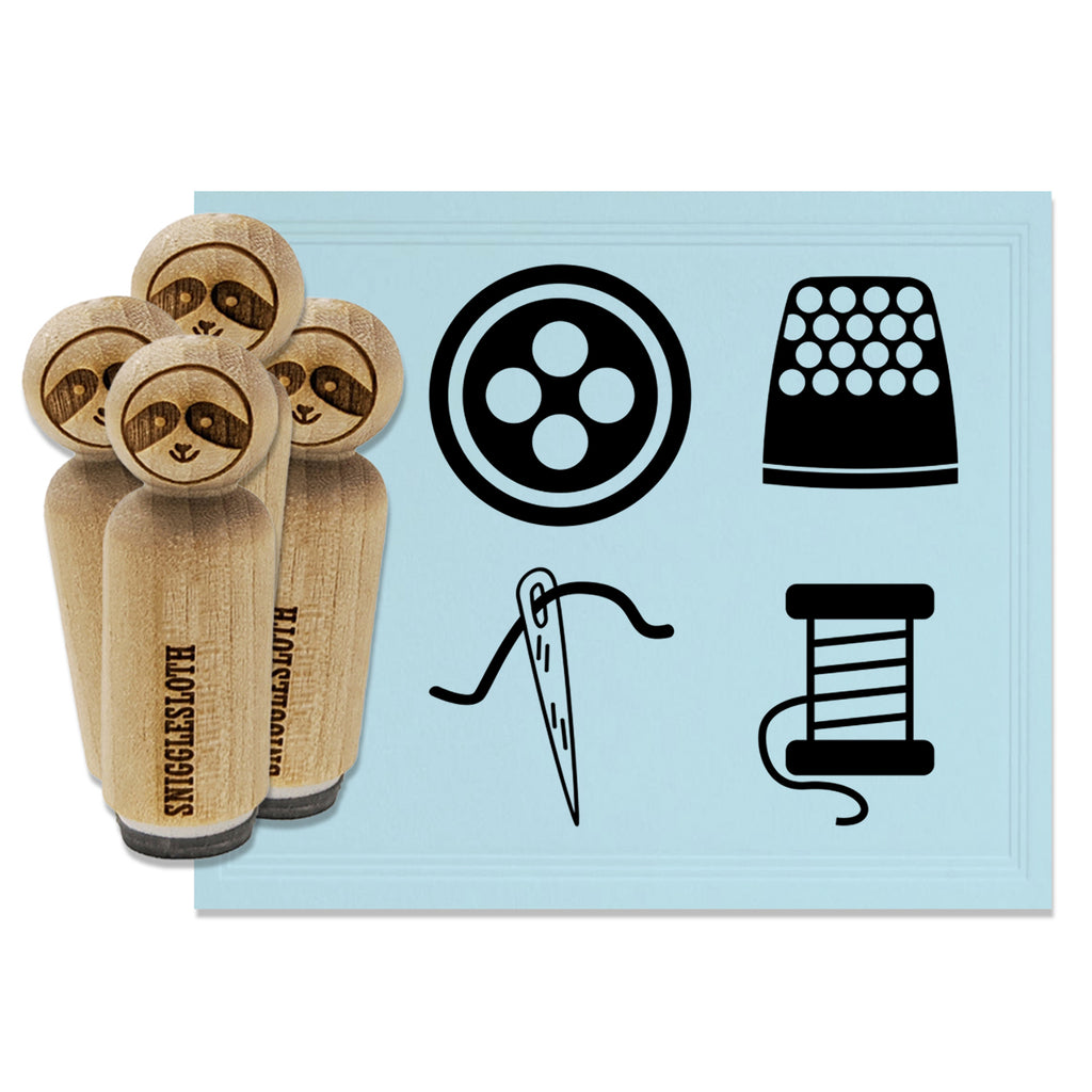 Sew Sewing Needle Thread Spool Thimble Button Rubber Stamp Set for Stamping Crafting Planners