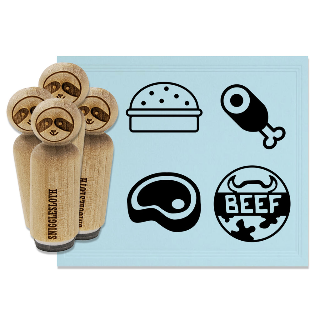 Meat Lovers Beef Steak Burger Food Rubber Stamp Set for Stamping Crafting Planners