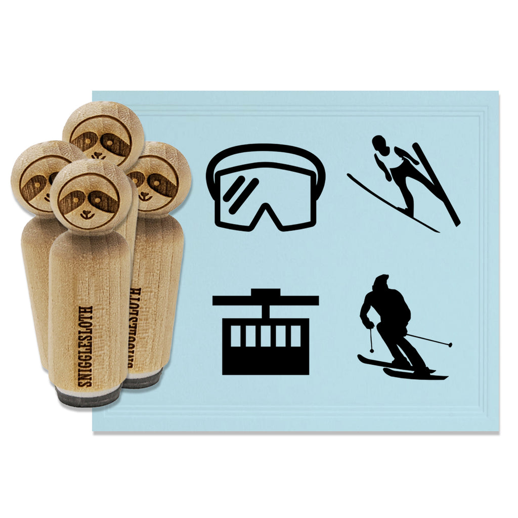 Ski Skiing Jumping Mask Tram Lift Winter Sport Rubber Stamp Set for Stamping Crafting Planners