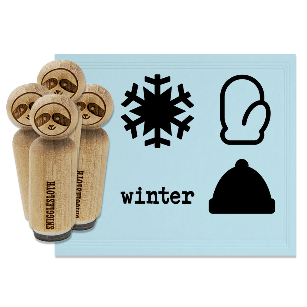 Winter Snow Day Mitten Hat Snowflake Rubber Stamp Set for Stamping Crafting Planners