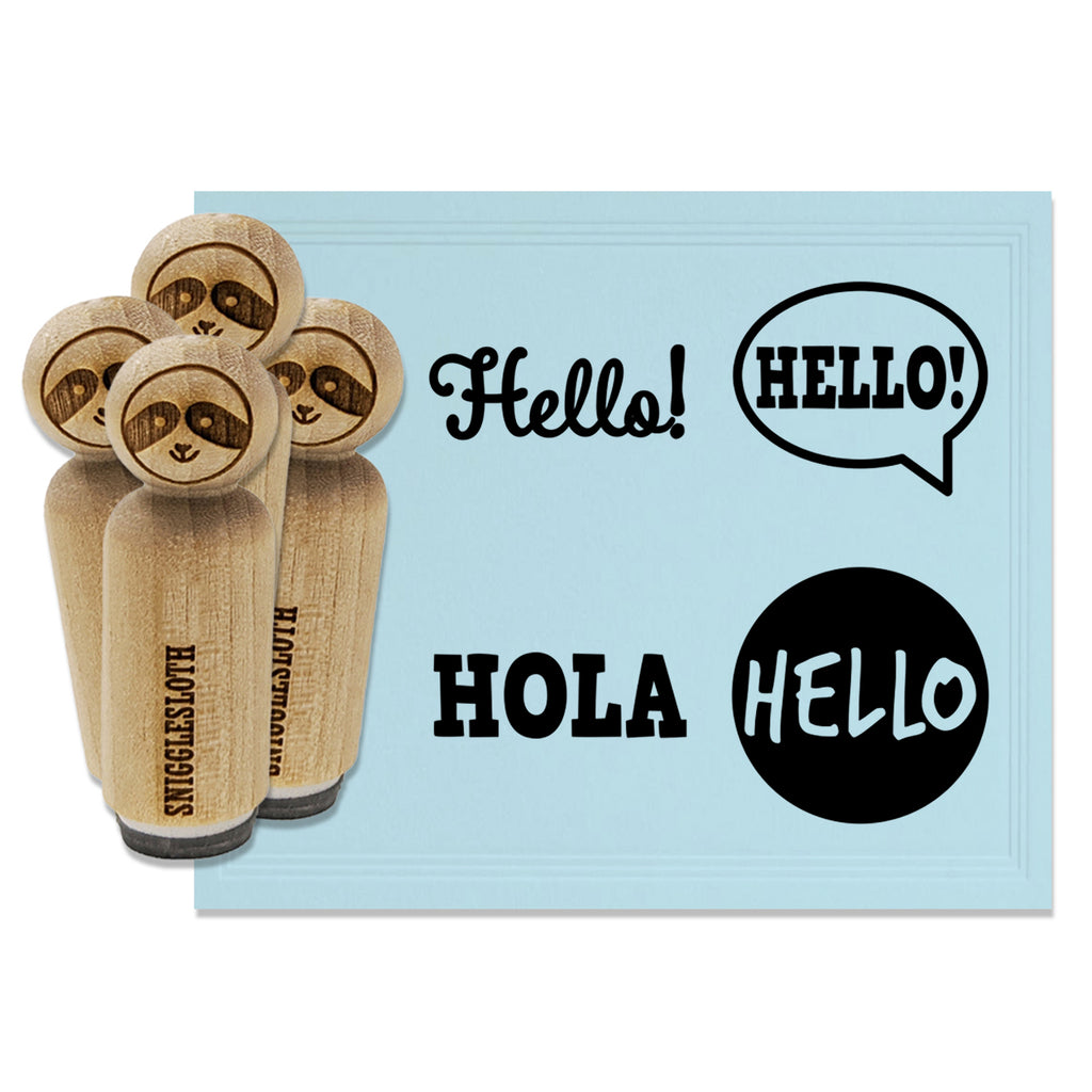 Hello Text Cursive English Hola Spanish Hi Greeting Rubber Stamp Set for Stamping Crafting Planners